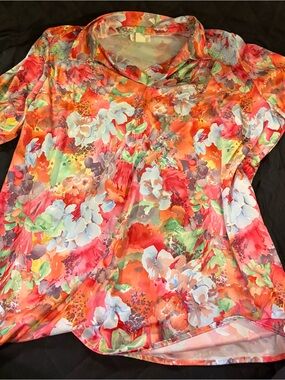 Vintage Roamans women’s floral neck short sleeve blouse